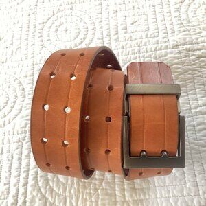 Kenneth Cole Men's Belt Size 44/110 Handcrafted USA  Double Prong Brown Leather